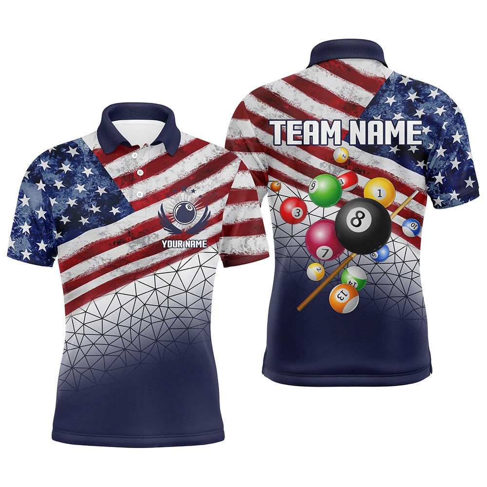 Billiard Polo Shirts, Customized Us Flag 3D Billiard Balls Polo & Polo Shirt, Patriotic Billiard Jersey Attire, Billiards Team Shirts