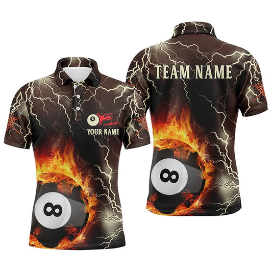 Billiard Polo Shirts, Fire Flame Lightning Custom Billiard Polo Shirts, 8 Ball Pool Billiards Jerseys, Billiards Team Shirts
