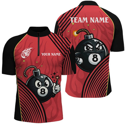 Billiard Polo Shirts, Funny 8 Ball Pool Bomb Black Red Billiard Polo Shirts Custom Ball 8 Billiards Shirts Funny, Billiards Team Shirts