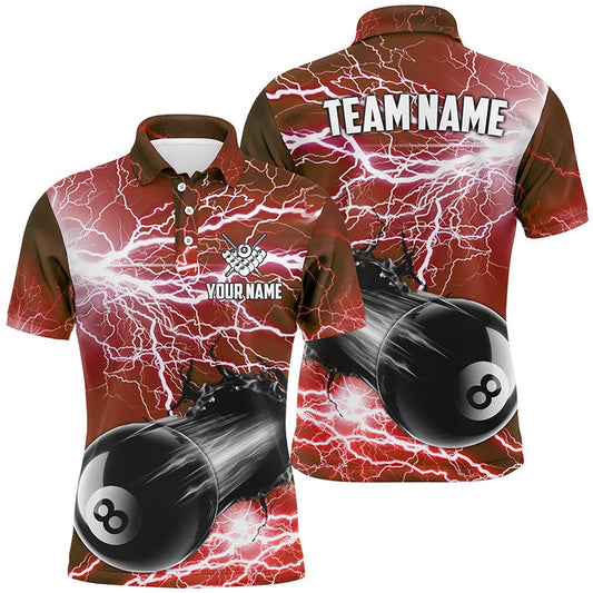 Billiard Polo Shirts, Funny 8 Ball Pool Rush Out Custom Thunder Lightning Red Polo Shirts, Best Billiard Team Shirts, Billiards Team Shirts