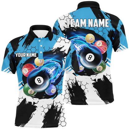 Billiard Polo Shirts, Funny Billiard Balls Custom Name 3D Polo Shirts, Funny Pool League Shirts, Billiards Team Shirts