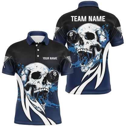 Billiard Polo Shirts, Funny Blue Billiard Skull 8 Ball Pool Custom Polo & Polo Shirts, Billiard Team Jerseys, Billiards Team Shirts
