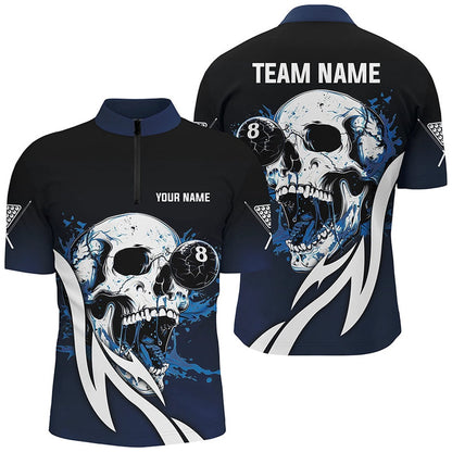 Billiard Polo Shirts, Funny Blue Billiard Skull 8 Ball Pool Custom Polo & Polo Shirts, Billiard Team Jerseys, Billiards Team Shirts