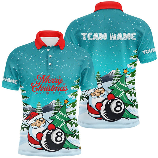 Billiard Polo Shirts, Funny Christmas Santa And 8 Ball Pool Custom Billiard Polo Shirts, Cute Christmas Shirts, Billiards Team Shirts