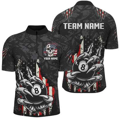 Billiard Polo Shirts, Funny Claw Tearing US Flag 8 Ball Pool Custom Billiard Shirts, Patriotic Billiard Jerseys, Billiards Team Shirts