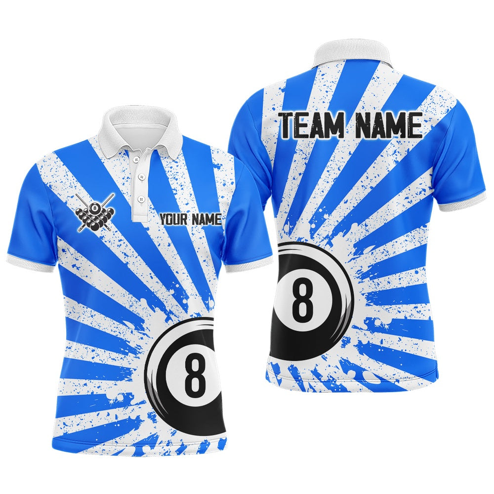 Billiard Polo Shirts, Funny Grunge Billiard 8 Ball Polo & Polo Shirts Custom Blue 8 Ball Pool Jerseys Attire, Billiards Team Shirts