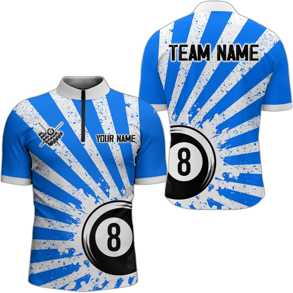 Billiard Polo Shirts, Funny Grunge Billiard 8 Ball Polo & Polo Shirts Custom Blue 8 Ball Pool Jerseys Attire, Billiards Team Shirts
