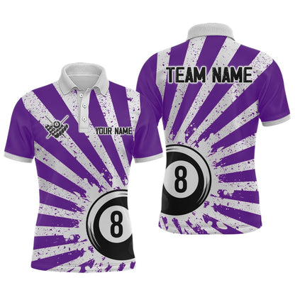 Billiard Polo Shirts, Funny Grunge Billiard 8 Ball Polo & Polo Shirts Custom Purple 8 Ball Pool Jerseys Attire, Billiards Team Shirts