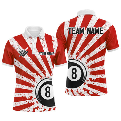 Billiard Polo Shirts, Funny Grunge Billiard 8 Ball Polo & Polo Shirts Custom Red 8 Ball Pool Jerseys Attire, Billiards Team Shirts
