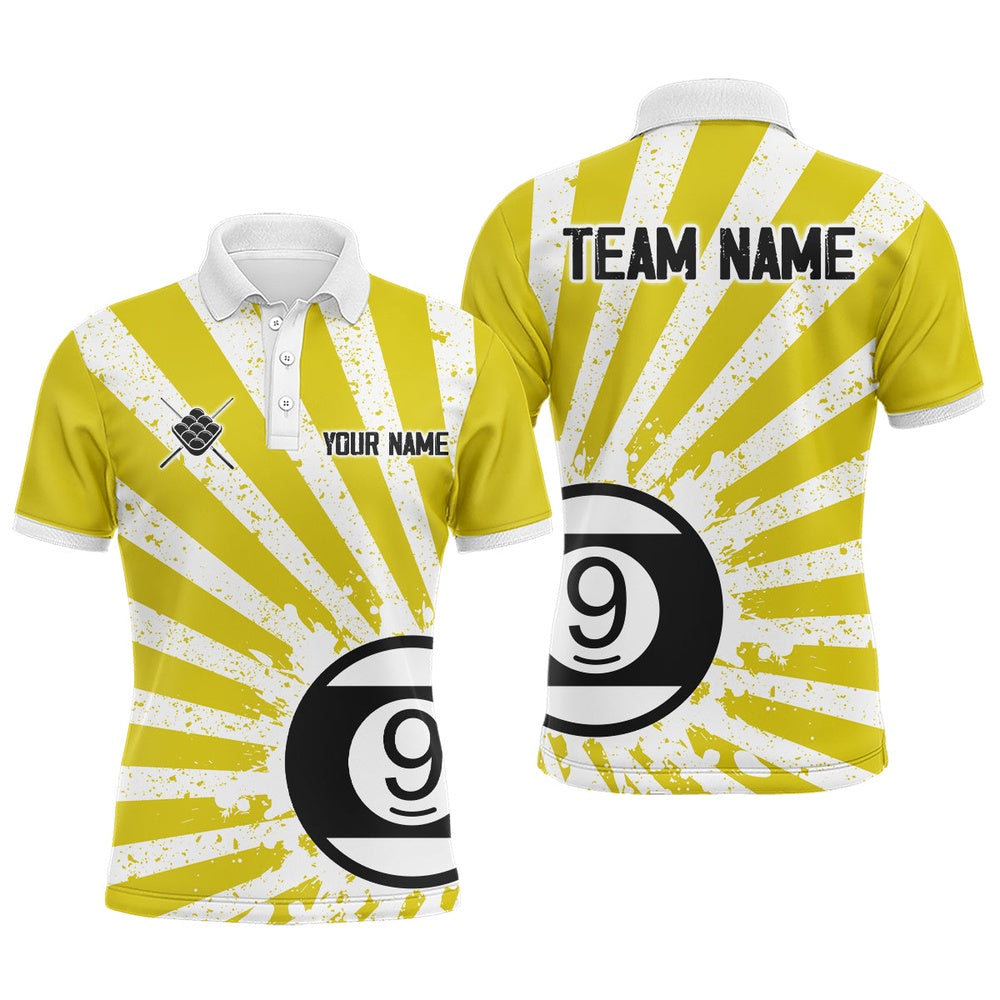 Billiard Polo Shirts, Funny Grunge Billiard 9 Ball Polo & Polo Shirts Custom Yellow 9 Ball Pool Jerseys Attire, Billiards Team Shirts