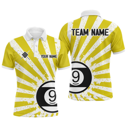 Billiard Polo Shirts, Funny Grunge Billiard 9 Ball Polo & Polo Shirts Custom Yellow 9 Ball Pool Jerseys Attire, Billiards Team Shirts