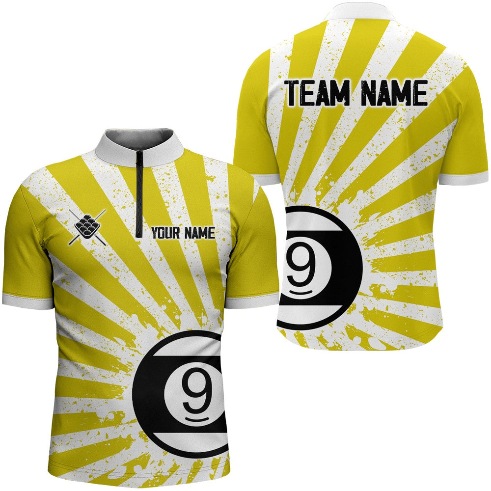 Billiard Polo Shirts, Funny Grunge Billiard 9 Ball Polo & Polo Shirts Custom Yellow 9 Ball Pool Jerseys Attire, Billiards Team Shirts