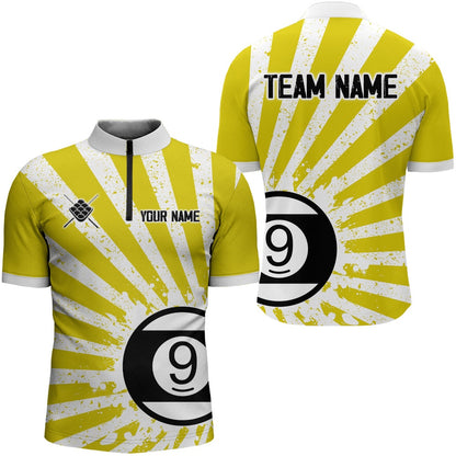 Billiard Polo Shirts, Funny Grunge Billiard 9 Ball Polo & Polo Shirts Custom Yellow 9 Ball Pool Jerseys Attire, Billiards Team Shirts