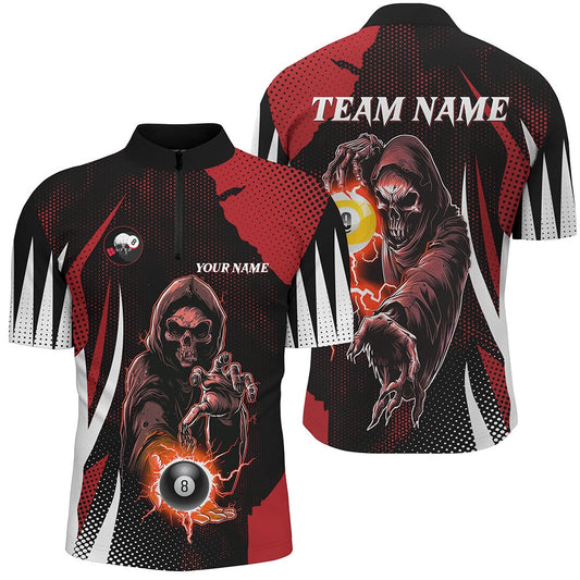 Billiard Polo Shirts, Funny Red Death Skeleton Billiard 8 Ball & 9 Ball Polo Shirts, Billiard Jersey, Billiards Team Shirts