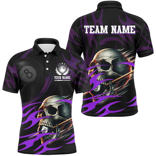 Billiard Polo Shirts, Funny Skull 8 Ball Pool Custom Billiard Polo & Polo Shirt, Purple Billiard 8 Ball Jersey, Billiards Team Shirts