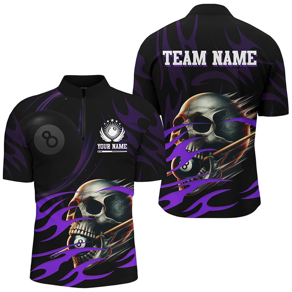Billiard Polo Shirts, Funny Skull 8 Ball Pool Custom Billiard Polo & Polo Shirt, Purple Billiard 8 Ball Jersey, Billiards Team Shirts