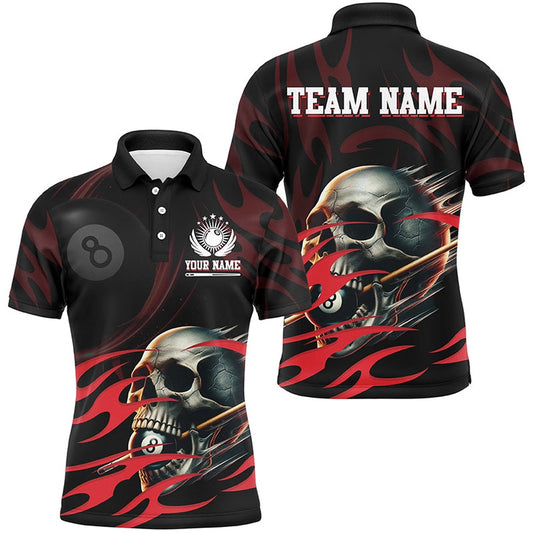 Billiard Polo Shirts, Funny Skull 8 Ball Pool Custom Billiard Polo & Polo Shirts, Billiard 8 Ball Jerseys Red, Billiards Team Shirts