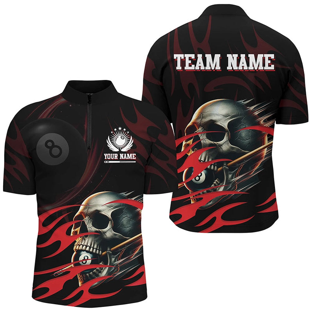 Billiard Polo Shirts, Funny Skull 8 Ball Pool Custom Billiard Polo & Polo Shirts, Billiard 8 Ball Jerseys Red, Billiards Team Shirts