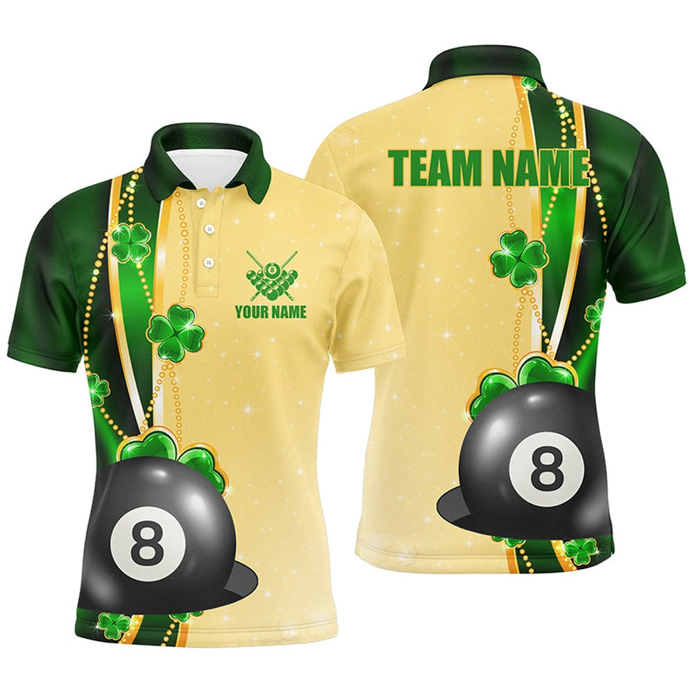 Billiard Polo Shirts, Funny St Patricks Day Shirts Custom Name Billiard Polo Shirts, 3D 8 Ball Pool Patrick Gifts, Billiards Team Shirts
