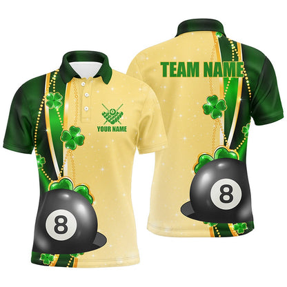 Billiard Polo Shirts, Funny St Patricks Day Shirts Custom Name Billiard Polo Shirts, 3D 8 Ball Pool Patrick Gifts, Billiards Team Shirts