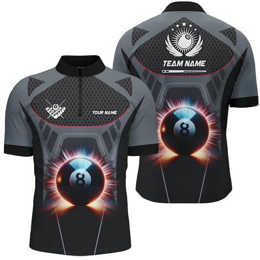 Billiard Polo Shirts, Glowing 8 Ball Pool Billiard Polo Shirts Custom 3D Billiard Sport Jersey Grey, Billiards Team Shirts