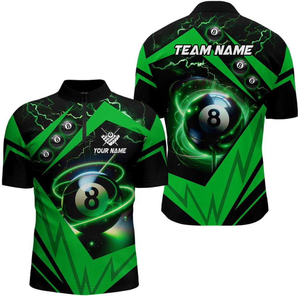 Billiard Polo Shirts, Green 8 Ball Pool Billiard Jersey Polo Shirt Custom Team League Billiard Shirt, Billiards Team Shirts