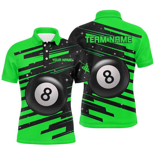 Billiard Polo Shirts, Green 8 Ball Pool Billiard Jerseys Polo Shirts Custom Team League Billiard Shirts, Billiards Team Shirts