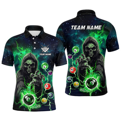 Billiard Polo Shirts, Green Billiard Death Skeleton Polo & Polo Shirts Customized Team League Billiard Jerseys, Billiards Team Shirts
