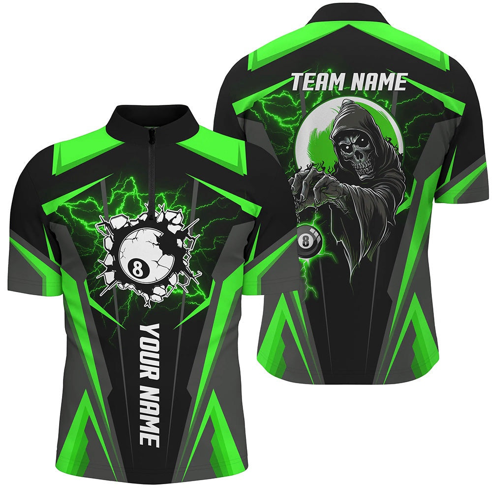 Billiard Polo Shirts, Green Billiard Grim Reaper Polo Shirts Customized Team League Billiard Jerseys, Billiards Team Shirts