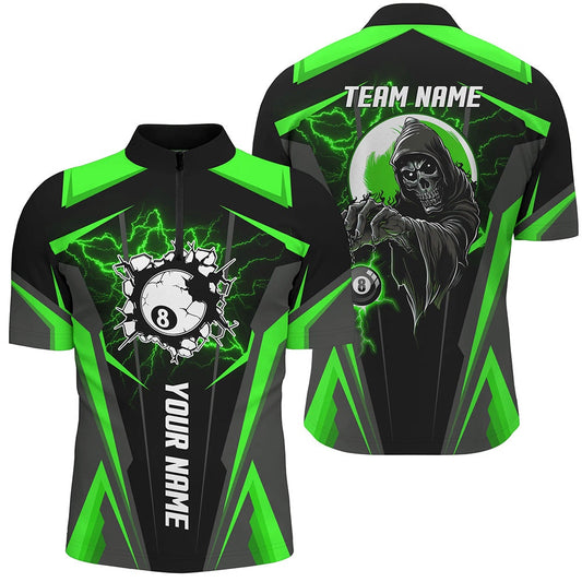 Billiard Polo Shirts, Green Billiard Grim Reaper Polo Shirts Customized Team League Billiard Jerseys, Billiards Team Shirts