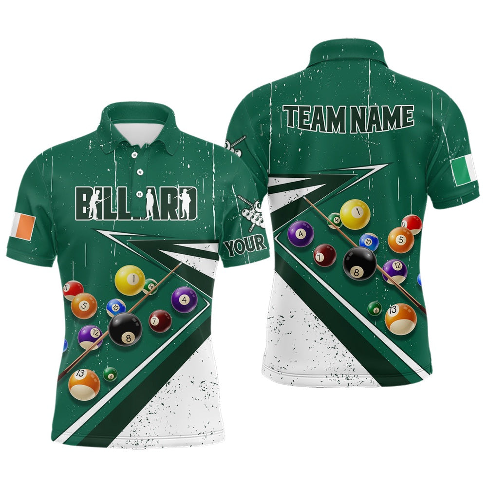 Billiard Polo Shirts, Green White 3D Billiard Balls Luckiest Polo Shirts Customized Billiard Jerseys For Patrick Day, Billiards Team Shirts