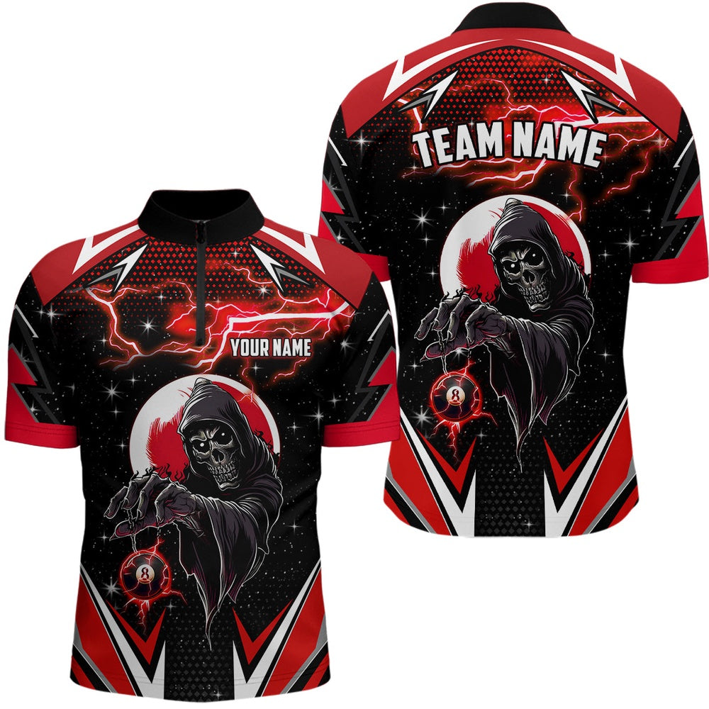 Billiard Polo Shirts, Grim Reaper Red Billiard Jerseys Custom Billiard Polo Shirts Team League Billiard Shirts, Billiards Team Shirts
