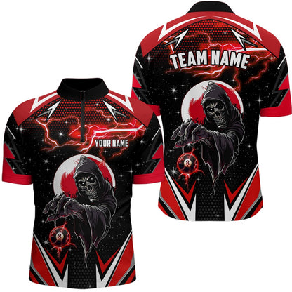 Billiard Polo Shirts, Grim Reaper Red Billiard Jerseys Custom Billiard Polo Shirts Team League Billiard Shirts, Billiards Team Shirts