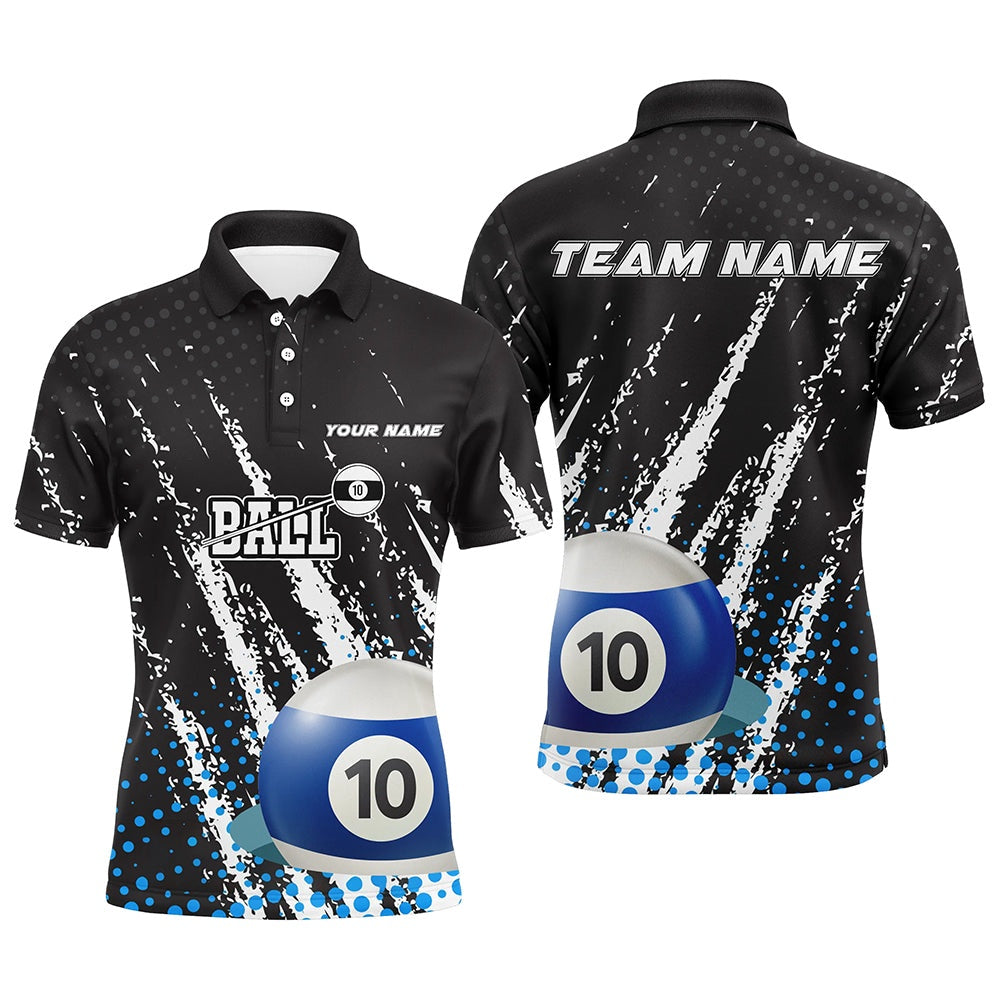 Billiard Polo Shirts, Grunge 10 Ball Pool Sport Jerseys Custom Billiard Polo Shirts, 10 Ball Billiards Team Jerseys, Billiards Team Shirts