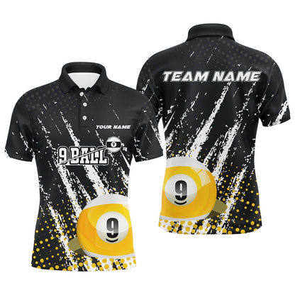 Billiard Polo Shirts, Grunge 9 Ball Pool Sport Jerseys Customized Billiard Polo Shirts, 9 Ball Billiards Team Jerseys, Billiards Team Shirts