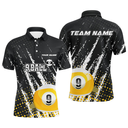 Billiard Polo Shirts, Grunge 9 Ball Pool Sport Jerseys Customized Billiard Polo Shirts, 9 Ball Billiards Team Jerseys, Billiards Team Shirts
