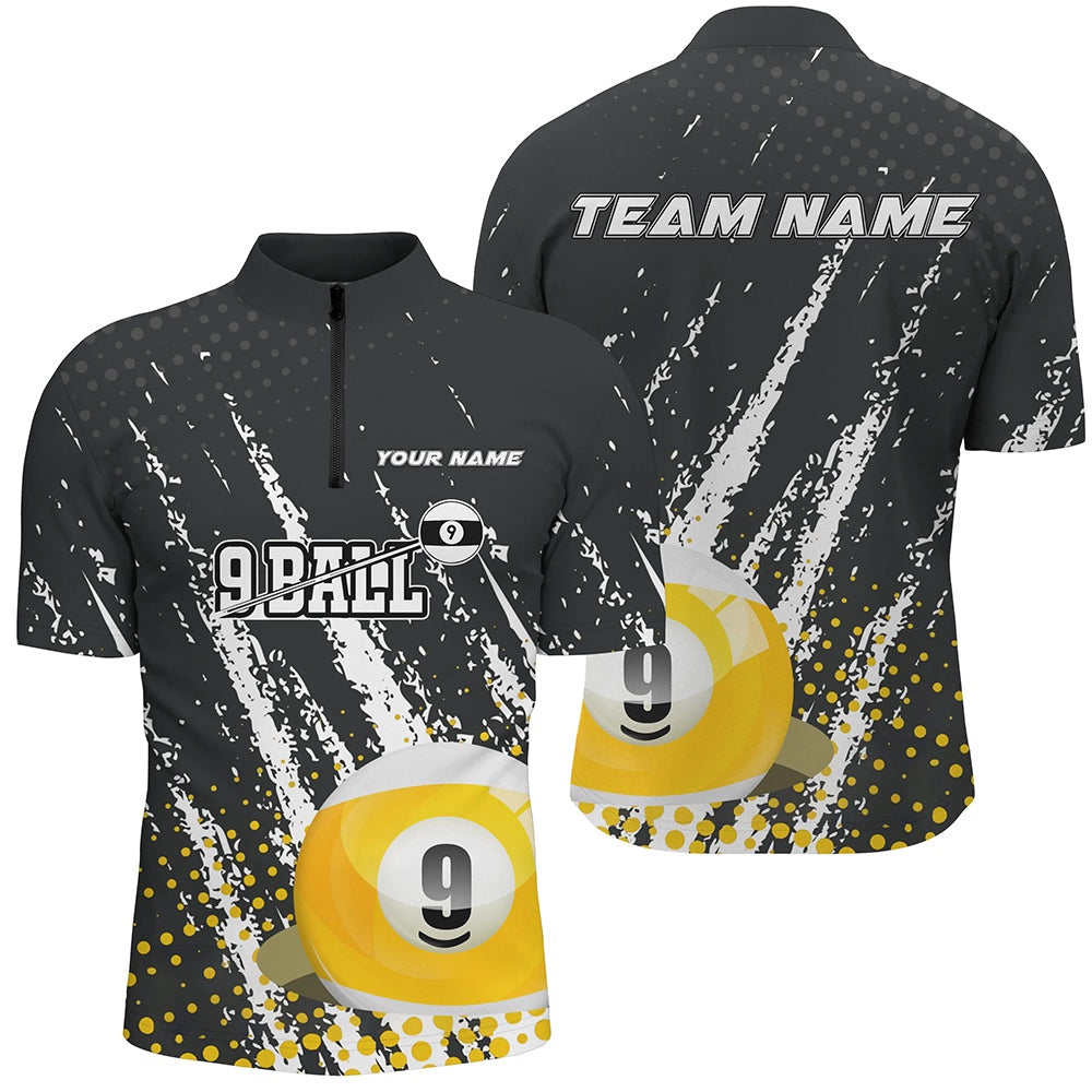 Billiard Polo Shirts, Grunge 9 Ball Pool Sport Jerseys Customized Billiard Polo Shirts, 9 Ball Billiards Team Jerseys, Billiards Team Shirts