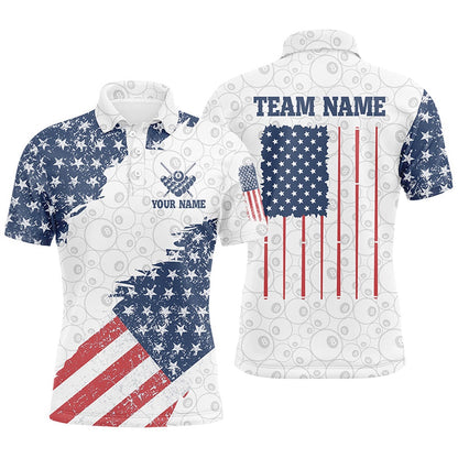 Billiard Polo Shirts, Grunge American Flag Billiard Polo Shirts Custom Patriotic US Flag Design Billiard Shirts, Billiards Team Shirts