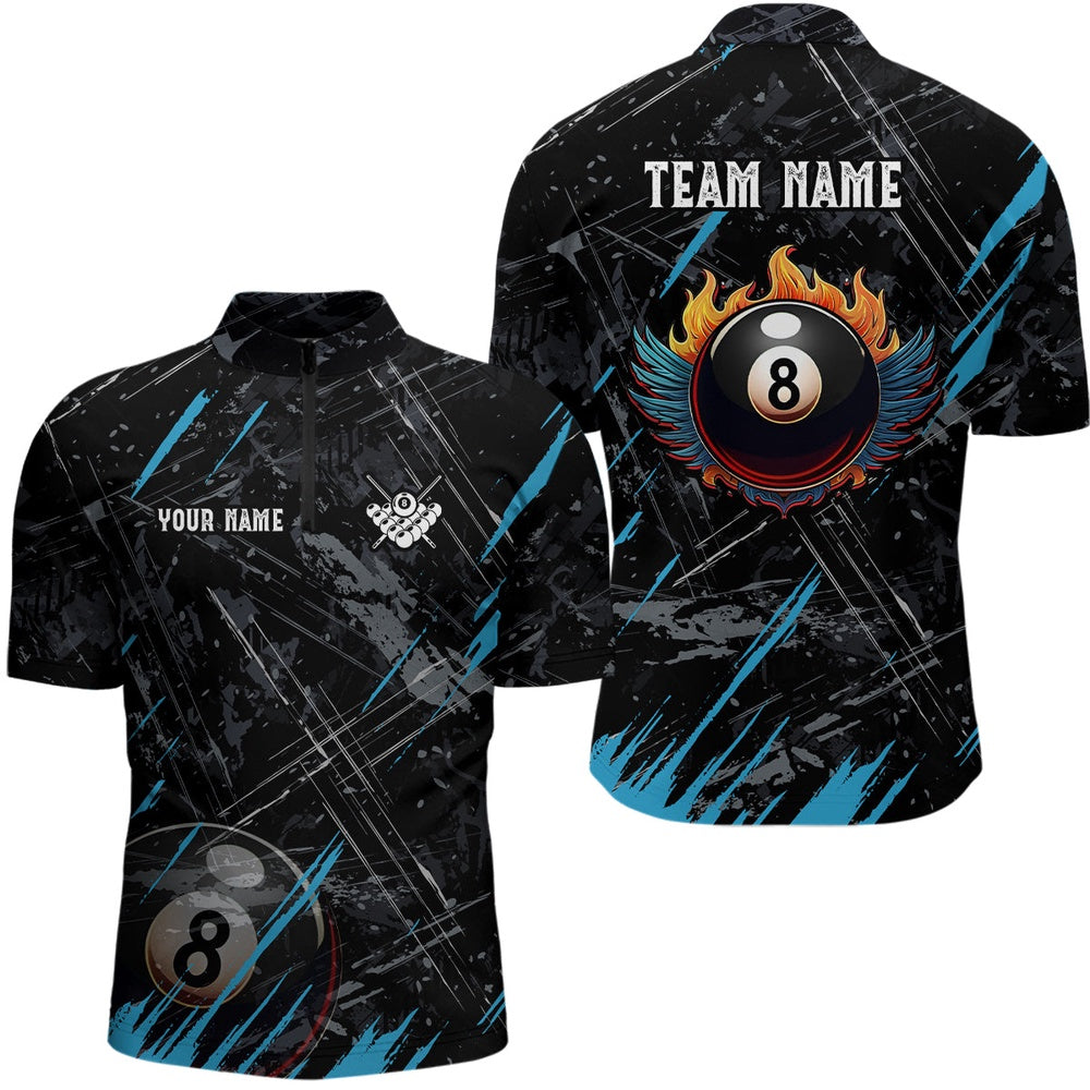 Billiard Polo Shirts, Grunge Ball 8 Billiard Billiard Polo Shirts Custom Name Billiard Shirt, Billiards Team Shirts