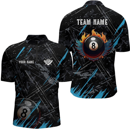 Billiard Polo Shirts, Grunge Ball 8 Billiard Billiard Polo Shirts Custom Name Billiard Shirt, Billiards Team Shirts