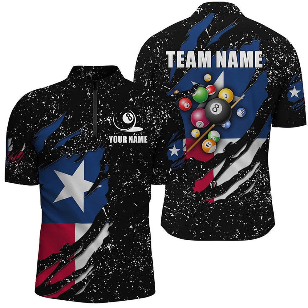 Billiard Polo Shirts, Grunge Texas Flag 3D Billiard Balls Polo Shirts Custom Patriotic Billiard Jerseys Attire, Billiards Team Shirts