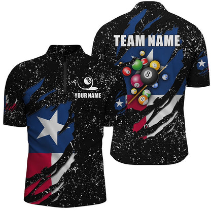 Billiard Polo Shirts, Grunge Texas Flag 3D Billiard Balls Polo Shirts Custom Patriotic Billiard Jerseys Attire, Billiards Team Shirts