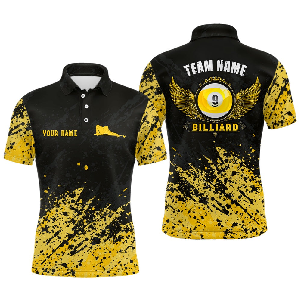 Billiard Polo Shirts, Grunge Texture Ball 9 Billiard Polo Shirts Custom Name, Billiard Shirt Design, Billiards Team Shirts