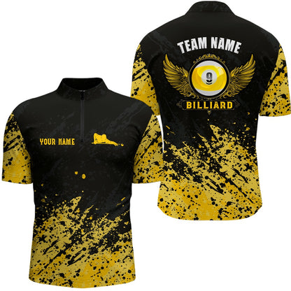 Billiard Polo Shirts, Grunge Texture Ball 9 Billiard Polo Shirts Custom Name, Billiard Shirt Design, Billiards Team Shirts