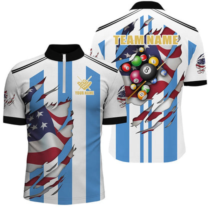 Billiard Polo Shirts, Grunge US Argentina Flag 3D Billiard Balls Pool Shirts Custom Patriotic Billiard Jerseys, Billiards Team Shirts