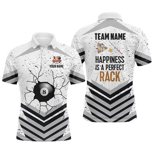 Billiard Polo Shirts, Happiness Is A Perfect Rack 8 Ball Billiard Sports Style Custom Name Polo Shirts, Billiards Team Shirts