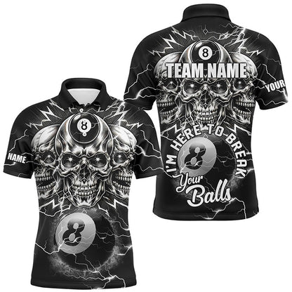 Billiard Polo Shirts, I'm Here To Break Your Balls Custom Billiard Shirts, Funny Skull 8 Ball Billiard Jerseys, Billiards Team Shirts