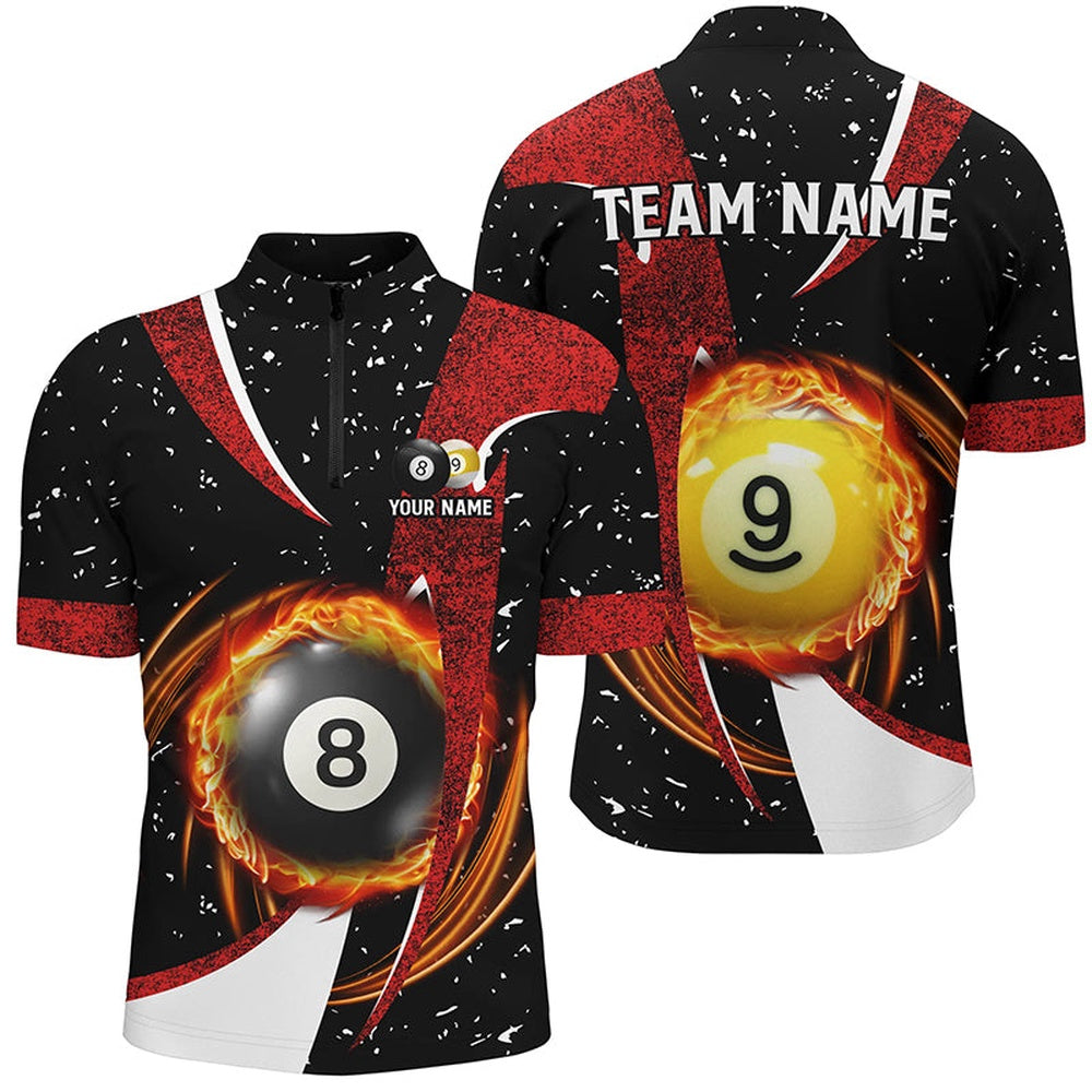 Billiard Polo Shirts, Magic Billiards 8 Ball & 9 Ball Black Red Grunge Polo Shirts Custom Billiard Attire Jersey, Billiards Team Shirts