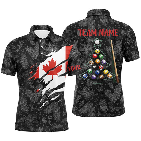 Billiard Polo Shirts, Merry Christmas Canadian Flag Billiard Polo Shirts Best Custom Patriotic Billiard Shirts, Billiards Team Shirts