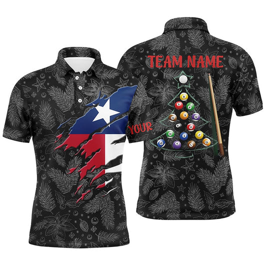 Billiard Polo Shirts, Merry Christmas Texas Flag Billiard Polo Shirts Custom Patriotic Billiard Christmas Shirts, Billiards Team Shirts
